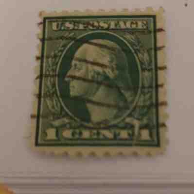 1913 Rare George Washington 1 Cent Green Stamp.Â  Nice vivid colors.