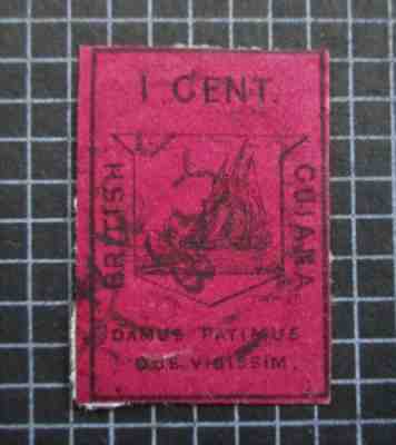 XXRARE 1852 BRITISH GUIANA 1c ONE CENT MAGENTA CV Â£6500 SG9 SG 9 Sc6 Scott 6