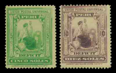 PERU 1899 POSTAGE DUE - LIBERTY complete set Scott # J34-J35 mint MLH - RARE