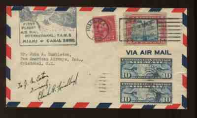 Charles Lindbergh Signed Panamanian Air Mail Stamps