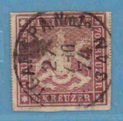 Germany, Wurttemberg. Scott #53, 70kr. 1 stamp, 1873, MNG. CANCELED. ST11