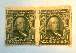 Series 1902 BENJAMIN FRANKLIN 1 Cent Green Stamp *EXTREMELY RARE*  X2  Fine