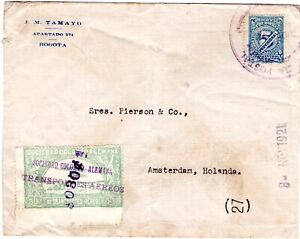 COLOMBIA - NETHERLANDS - SCADTA - COVER W/ 30c PROVISIONAL STAMP - 1921 Sc C24