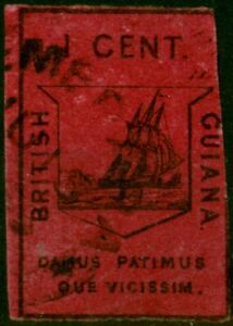 British Guiana 1852 1c Black-Magenta SG9 Good Used Example of this Rare Early...