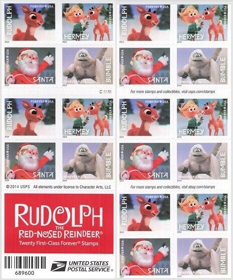 Rudolph, Charlie Brown, Santa Claus Stamps +++ 500 Forever Christmas panes