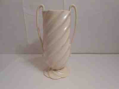 Vtg Red Wing RumRill Studio Pottery Vase White Green USA Swirl Trophy Handles