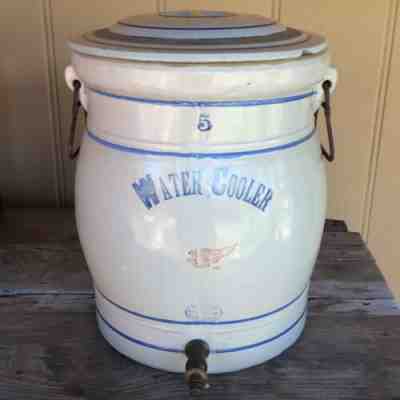 Vtg Red Wing Pottery Stoneware 5 Gal Water Cooler Crock with Original Daisy Lid