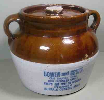 Red Wing Advertising Bean Pot & Lid, Bowen and Grupp, Buffalo Center, Iowa