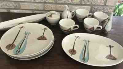 Mid Century Modern 14 Pcs Red Wing China Lute Song Plates Cups Serving Dishes