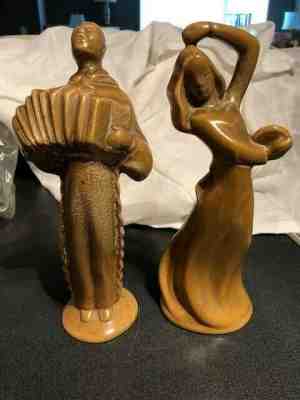 Rare Red Wing Pottery Gypsy Dancer Accordion Player Set 2 Figures Antique MCM