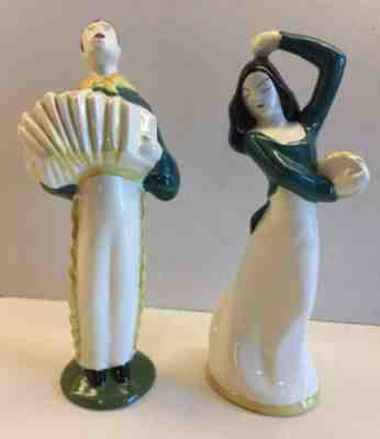 Rare Red Wing Pottery Gypsy Dancer Accordion Player Handpainted Figures