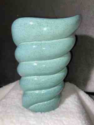 Vintage RED WING POTTERY 10" VASE Blue Speckled #652 Swirl Art Deco