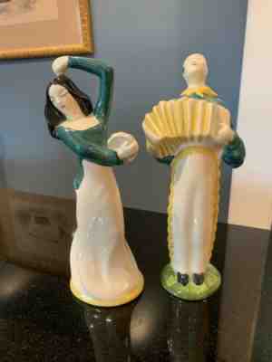 Rare Red Wing Pottery Gypsy Dancer Tambourine Accordion Player Figurines Mint!