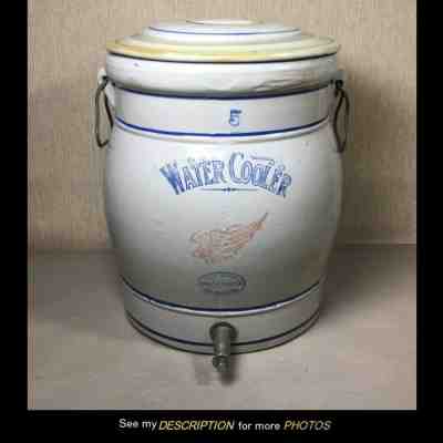  1920s Red Wing Stoneware 5 gal Water Cooler w Original Daisy lid