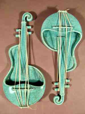 RED WING vtg 50s 60s VIOLIN Pair planter wall pocket MCM blue fleck #1484 SL78