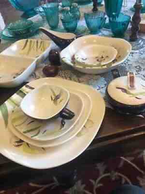 Red Wing Pottery Purple IRIS Mid Mod Eames Era 72 Pieces China Set Atomic Wow