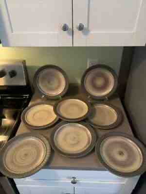 (8) Mid Century Red Wing Pottery Greenwichstone Dinner Plates