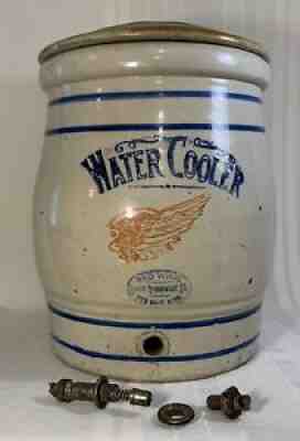 VTG Red Wing Stoneware 3 Gallon Water Cooler 4â? Wing w/Spout & Lid Solid Rings