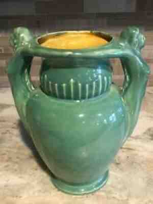 Red Wing RumRill Art Deco Athena Nude Double Handle 11.5" Green Vase
