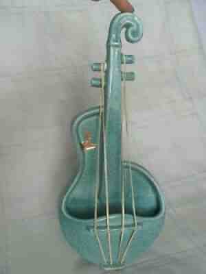 Vtg Red Wing Art Pottery Speckled Turquoise Violin Wall Pocket Planter Vase 1484