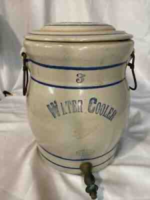 Antique Red Wing No 3 Pottery Crock Water Cooler Jug w/ Lid Spout Handles