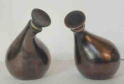 Eva Zeisel Red Wing Town & Country Gunmetal Oil & Vinegar Cruet Set W Stoppers