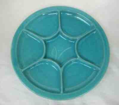 Red Wing Pottery Rare Gypsy Trail Fondoso Divided Relish Dish Plate in Turquoise