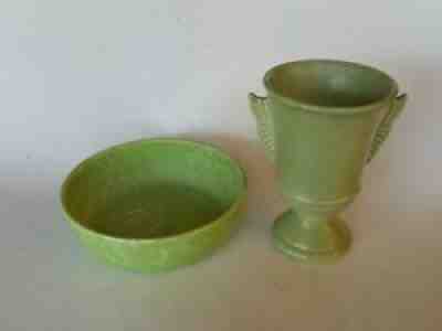 RED WING POTTERY ART DECO GREEN VASE BAUER SWIRL PLANTER BOWL MID CENTURY MODERN