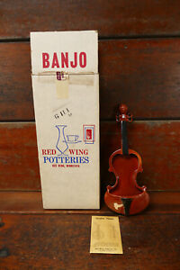 Vintage RED WING Pottery VIOLIN Wall Pocket Hanging Planter #907 w/ Original Box