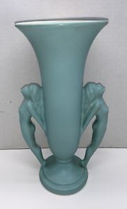 RUMRILL RED WING POTTERY Art Nouveau 2 Nude Double Handles Vase; RARE #568 11.5"