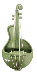 VTG Red Wing Pottery Green Violin Wall Pocket Vase Hanging Musical Instrument