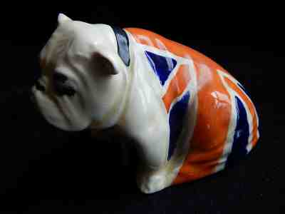WWII 1941 Small Royal Doulton Seated White English Bulldog w/ Draped Union Jack