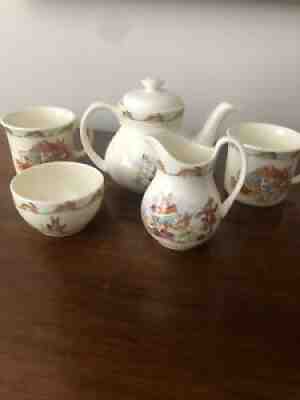ROYAL DOULTON  BUNNYKINS  A TEA FOR TWO, TEAPOT, MILK, SUGAR, 2 MUGS