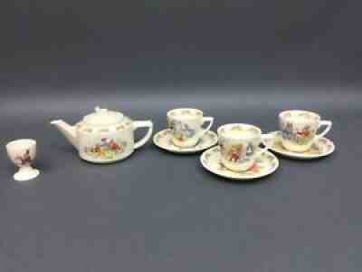Royal Doulton Bunnykins Casino Teapot Signed Barbara Vernon w/ 3 C&S Cups Saucer