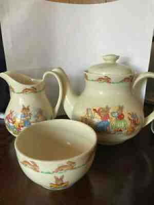 ROYAL DOULTON  BUNNYKINS  TEAPOT, MILK, SUGAR, Lot of 3pcs