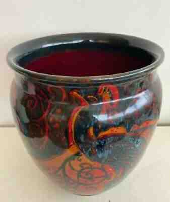 Royal Doulton Sung Flambe Huge Peacock Porcelain Cache Pot Jardiniere VERY RARE