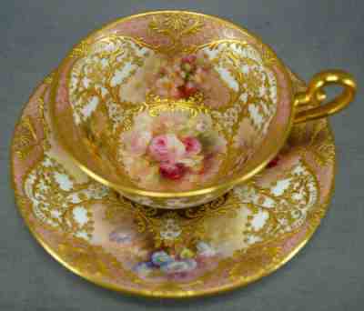 Royal Doulton Leslie Johnson & Percy Curnock Pink Rose Scenic Tea Cup & Saucer