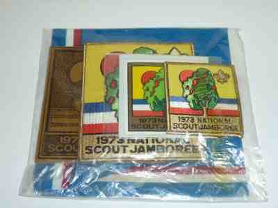 VINTAGE BSA NATIONAL BOY SCOUT JAMBOREE NECKERCHIEF, PATCHES, DECAL SET - NEW