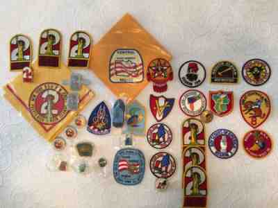 36 Vintage Boy Scout Region Patches, Neckerchiefs, Slides, Pins