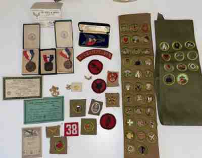 1930s Eagle Scout Medal BSA Grouping NEW ORLEANS Merit badge patches LOT