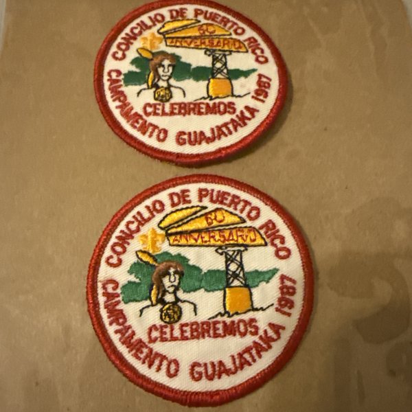 Two Campamento Guajataka 1987 Patch. Puerto Rico Council. Boy Scout Patches.