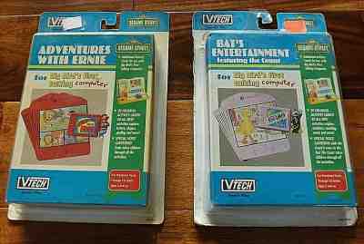 2 Vtg Vtech Sesame Street Big Birds First Talking Computer Cartridges Bat Ernie
