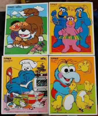4 Vintage Playskool Puzzles ~3 HONKERS • COOKIE MONSTER• GONZO • ERNIE & BARKLEY