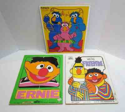 LOT 6 VINTAGE WOOD FRAME TRAY PUZZLES PLAYSKOOL SESAME STREET DISNEY WUZZLES +