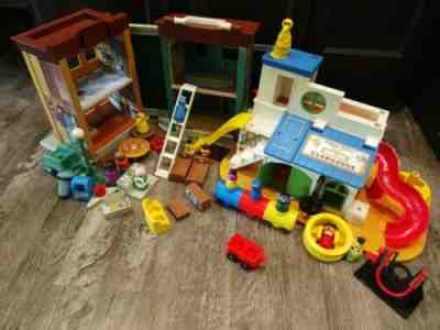 LOT/2 VINTAGE FISHER PRICE SESAME STREET little people club house COMPLETE! play