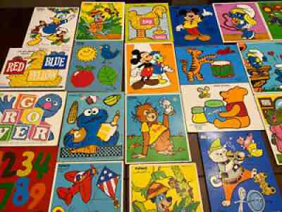 HUGE LOT OF 25 Wooden Puzzles 60s 70s Disney Sesame St Smurfs ETC