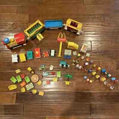 Vintage 70s Fisher Price Little People LOT Train Sesame Street furniture vehicle