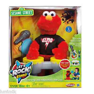 NEW SESAME STREET LETS ROCK! SINGING ELMO MICROPHONE TAMBOURINE DRUM MUSIC SET
