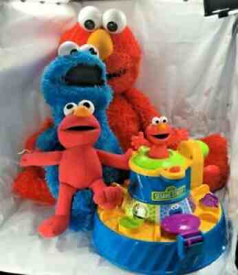Sesame Street Lot Of 5 Large Elmo, Small Elmo, play doh Carousel, Cookie Monster