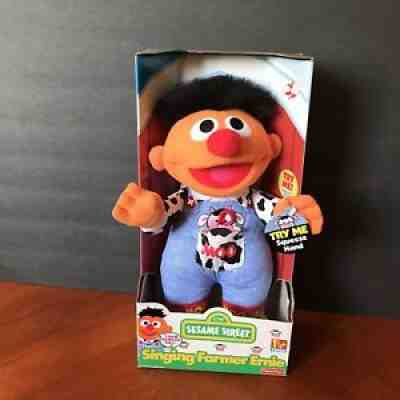Vtg 90s Fisher Price Singing Farmer Ernie 1999 Sesame Street Stuffed Plush Toy